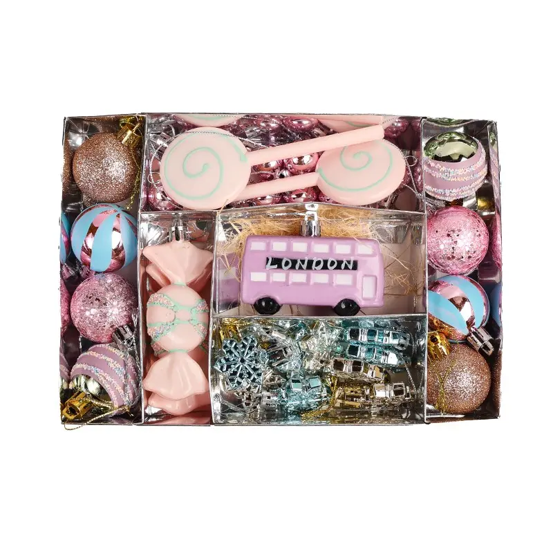 34pcs Newest Electroplated Painted Christmas Balls Set, Macaron Candy Color Tree Ornaments, Anti-Fall Hanging Balls for Holiday Party Decorations