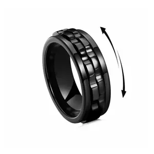 8MM Black Spinner Men's Ring |   Tarnish-Free Stress Relief Titanium Steel Band