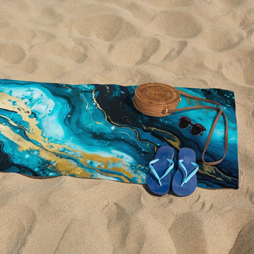 1 pcs Ultra-Soft Dark Blue Marble Pattern Beach Towel - Lightweight, Quick-Drying, Highly Absorbent, Suitable for Sports and Outdoor Activities, Beach Towel