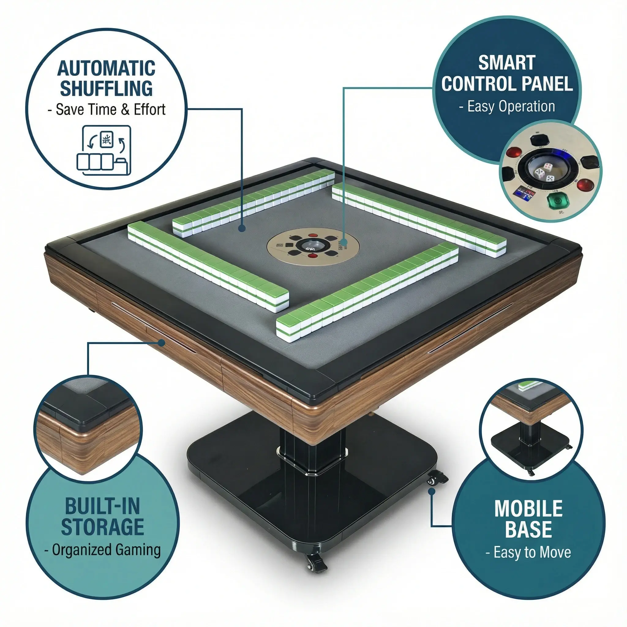 Convertible Multi-Functional Dining & Social Table-Foldable Slim Design with Wheels for Modern Living