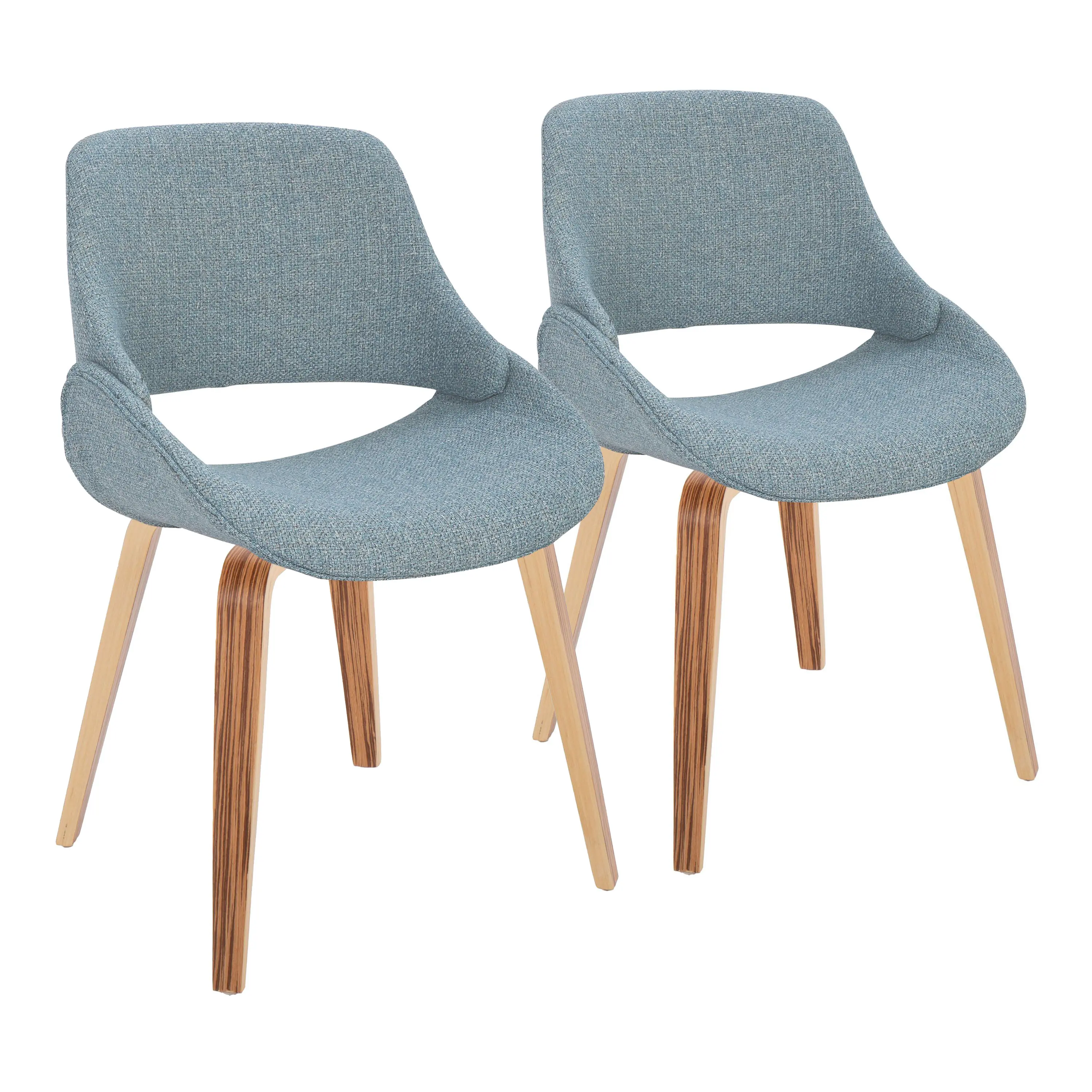 Nokaa Mid-Century Modern Accent Dining Chair Set of 2 – Zebra Wood Frame & Blue Fabric Upholstered Side Chairs for Kitchen, Living Room, Dining Room Indoor Use
