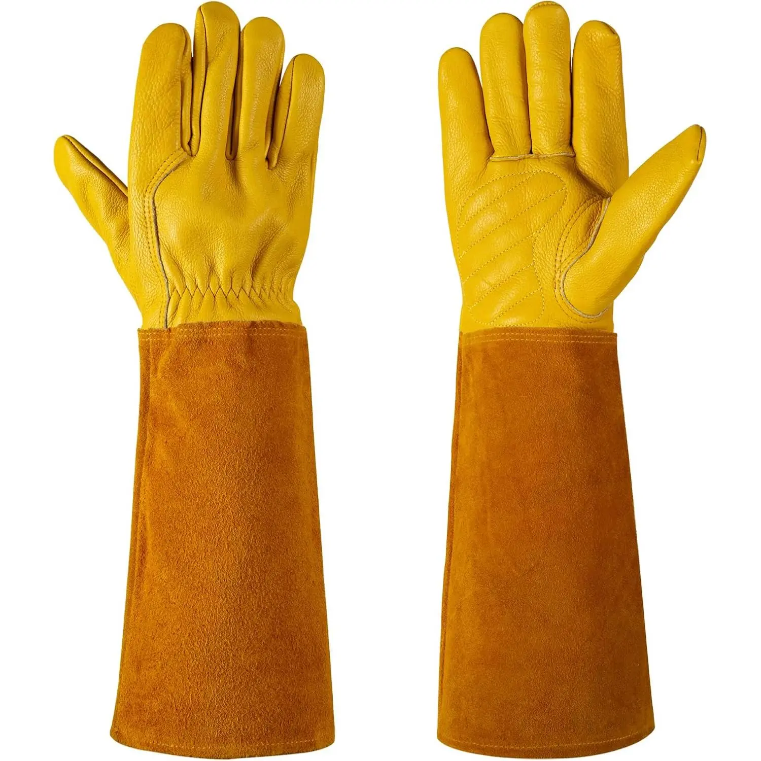 Thorn Proof Gardening Gloves  Men & Women, Long Cowhide Leather Rose Pruning Gloves with earm Protection, Puncture Resistant Gauntlets  Cacti, Blackberries & Yard Work(Butter Yellow,Medium)