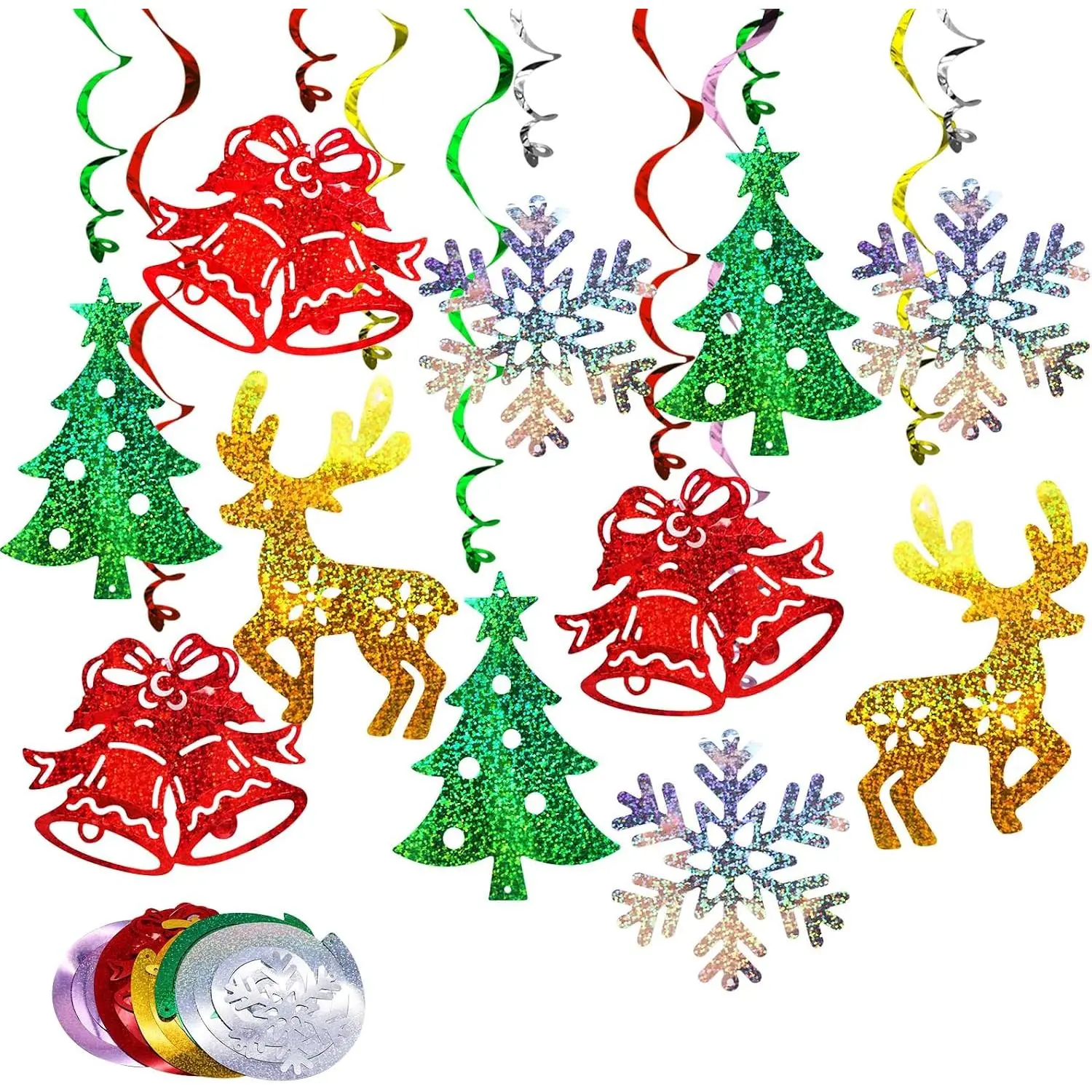 Christmas  Swirls Decorations 30 Pack Sparkle Double Sided Red Green Party Merry Christmas Garland Foil Swirl  Ceiling Ornaments Christmas Party Favors Xmas Holiday Party Decor Supplies