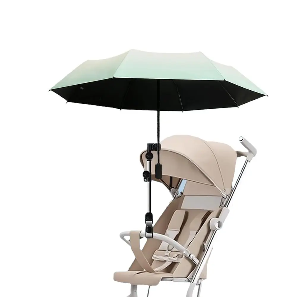 Adjustable Universal Clip On Stroller Umbrella, UPF 50+ Sun Protection Umbrella Fits Pushchair Strollers Beach Chair, Gradient Green