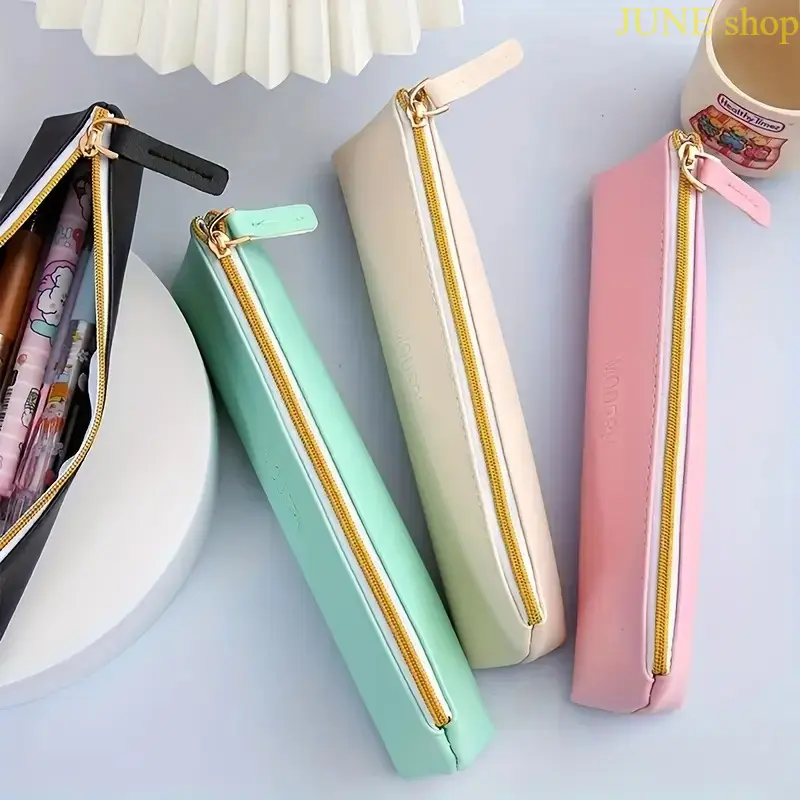 Unisex Classic 1-Piece Minimalist Solid Fabric Pencil Pouch, Large-Capacity Zippered Daily Storage Organizer, Portable Stationery Accessory for School & Travel