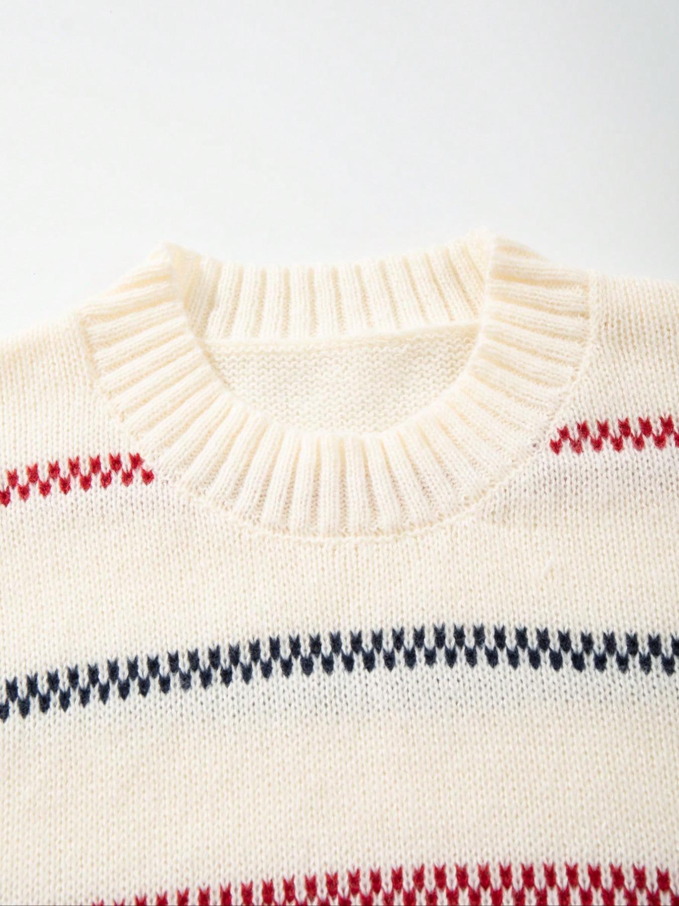 Men's Korean Style Striped Knit Sweater, Casual Round Neck Long Sleeve Pullover, Fall & Winter Fashion, New Arrival, Knitwear