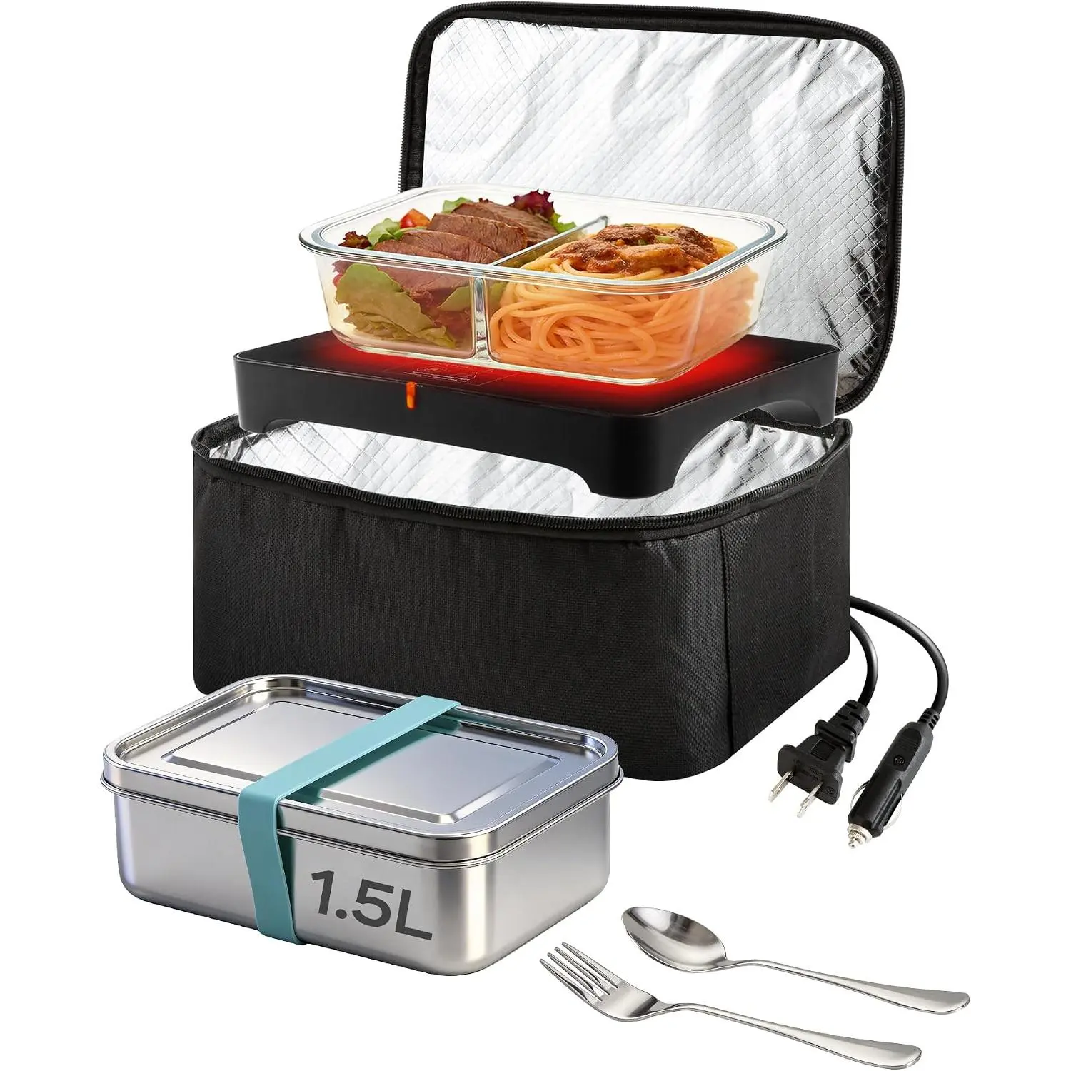 Portable Oven, Electric Lunch Box  Heater - 12V/24V/110V 3-in-1   Warmer - Mini Personal Microwave Heated Lunch Box Warmer for , , Travel, Office &  (Black)