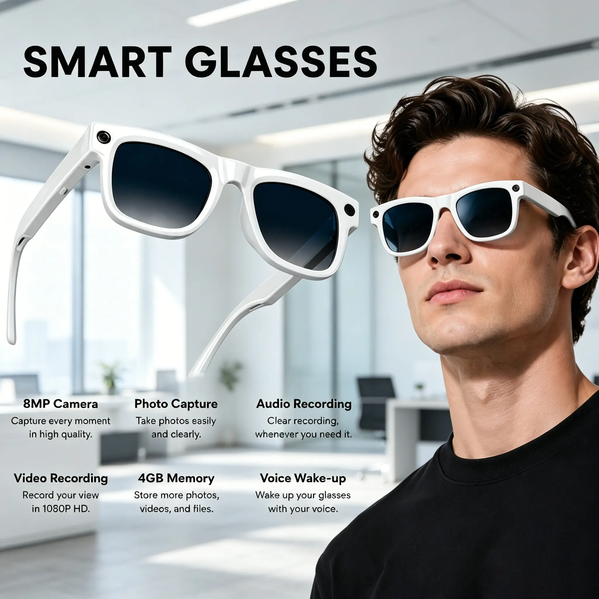 2026 Smart Glasses Sunglasses with 8mp HD Camera, Video Recording, Multilingual Translation, Bluetooth-compatible Call and Music Playback, 4GB Memory, Glasses That Record