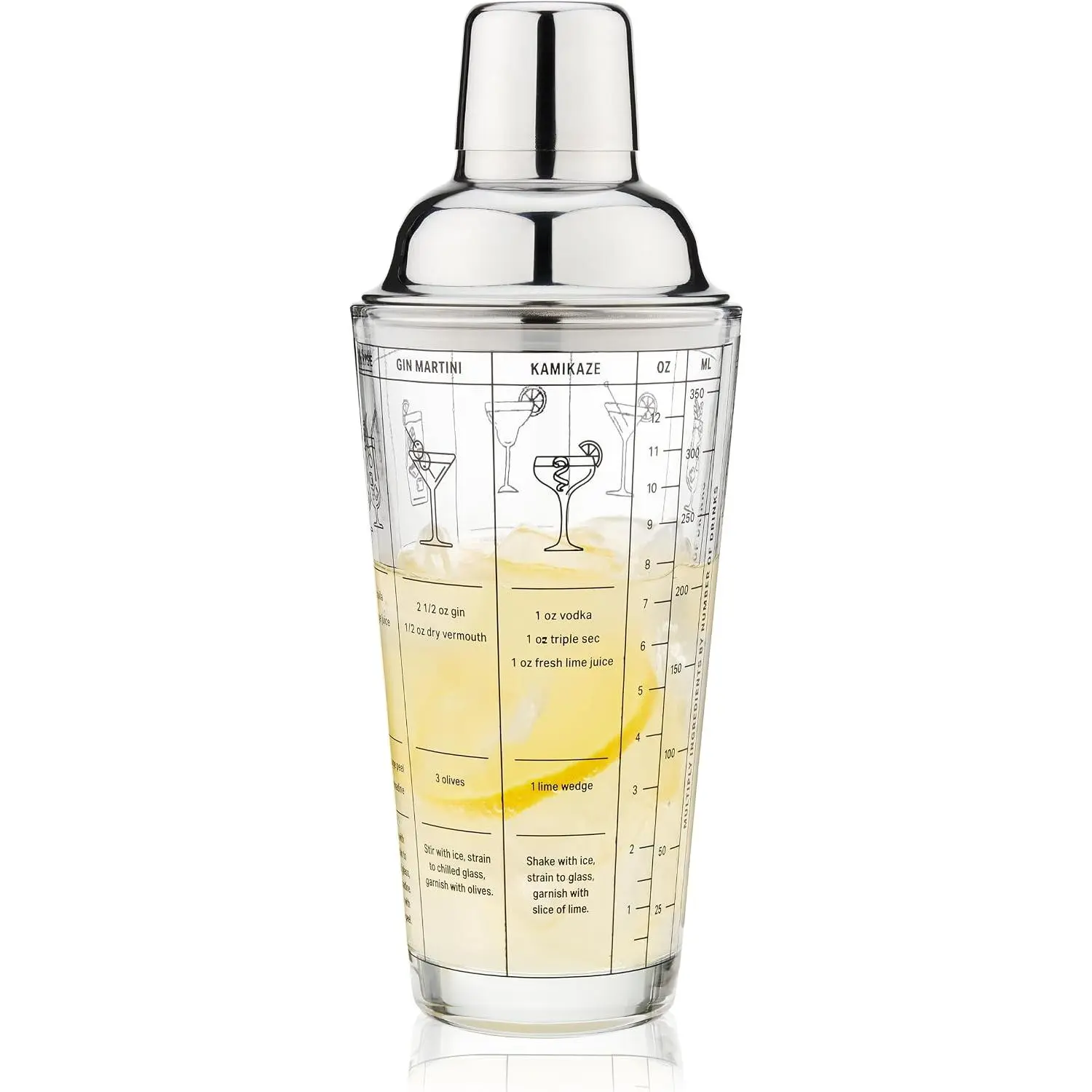 Cocktail Shaker with 7 Classic Recipes and Measurements for Cold Brew Cocktails, Home Bar Accessories, Bar Tools, Bartender Gifts, Hosting Essentials, 13.5 oz, Set of 1, Clear