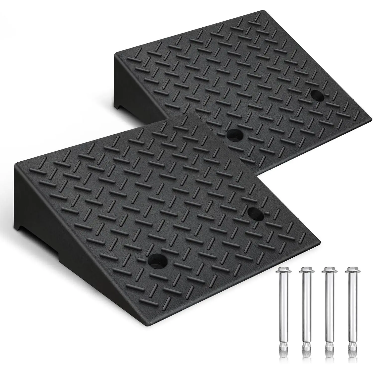 2-Pack High-Strength Synthetic Rubber Curb Ramps (18.9x18.9x6in, 11,023 lbs Capacity) with Pre-Drilled Holes, Anti-Slip Grip, Curb Protection, Driveway Access, Gentle Slope for Wheelchairs, Scooters, Driveways, High-Strength Rubber