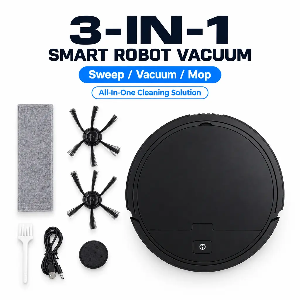 Auto Recharge 3-in-1 Robot Vacuum Cleaner, Self-Charging Household Sweeping Machine, 110V