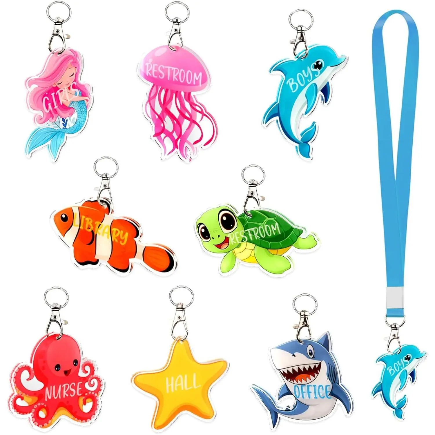 8Packs Unbreakable Acrylic Hall Pass Lanyards Set Soft Lanyards with School Passes Teacher Supplies for Elementary Middle School Classrooms Library Restroom Nurse Office