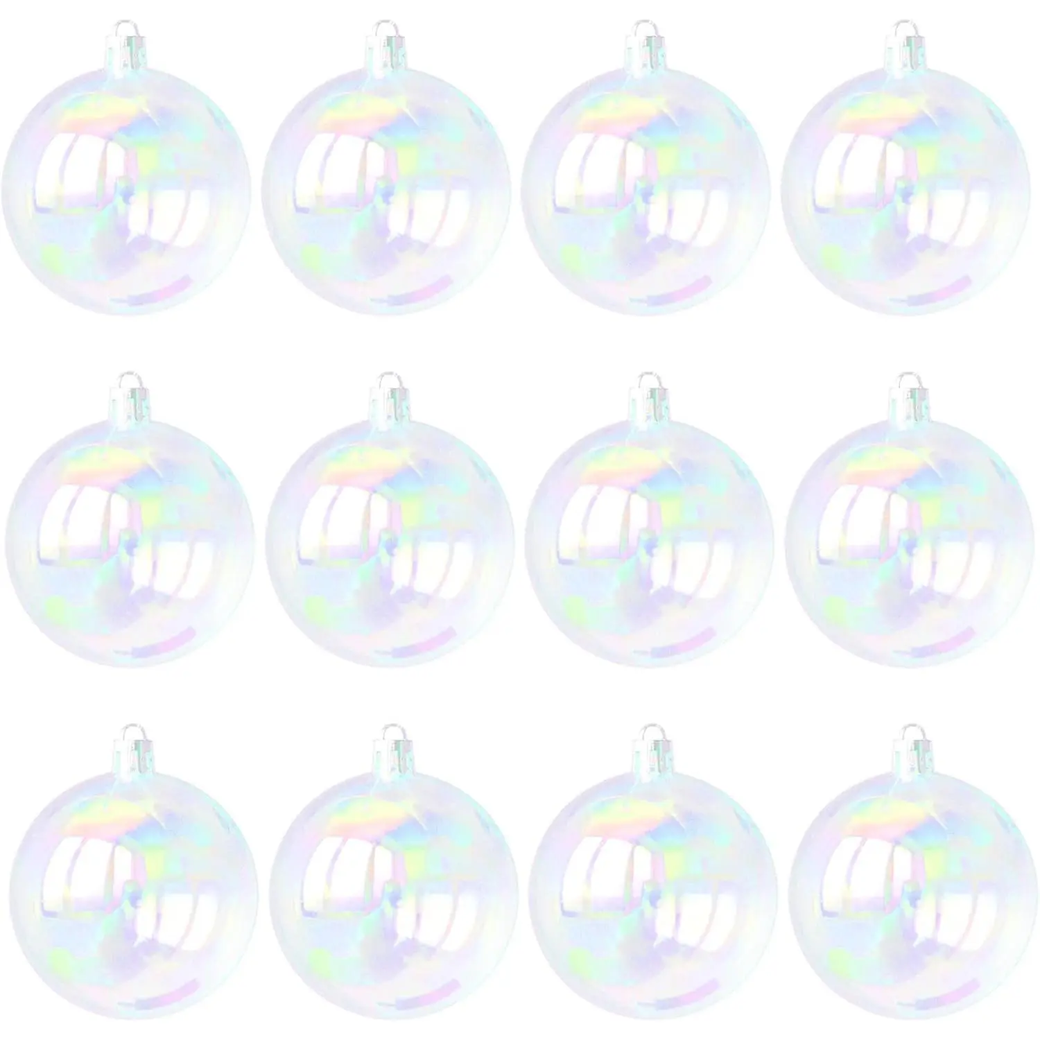Christmas Iridescent Ornaments Balls, Clear 1.18 Inches 12 count | Plastic Iridescent Ornaments Decorative  Ornaments for Xmas Tree Wedding Valentine's Day Party Decorations