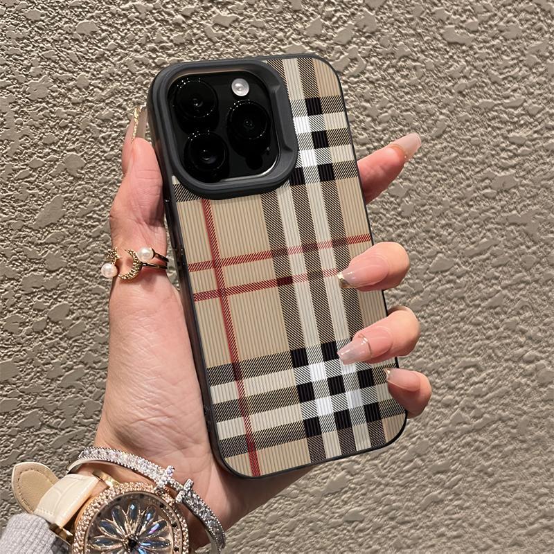 Creative Simple Plaid Frosted Shockproof Durable Smartphone Cover, Drop-Resistant Protection for iPhone 15/14 Pro Max/13 Pro/12/11, Handheld Device Accessories