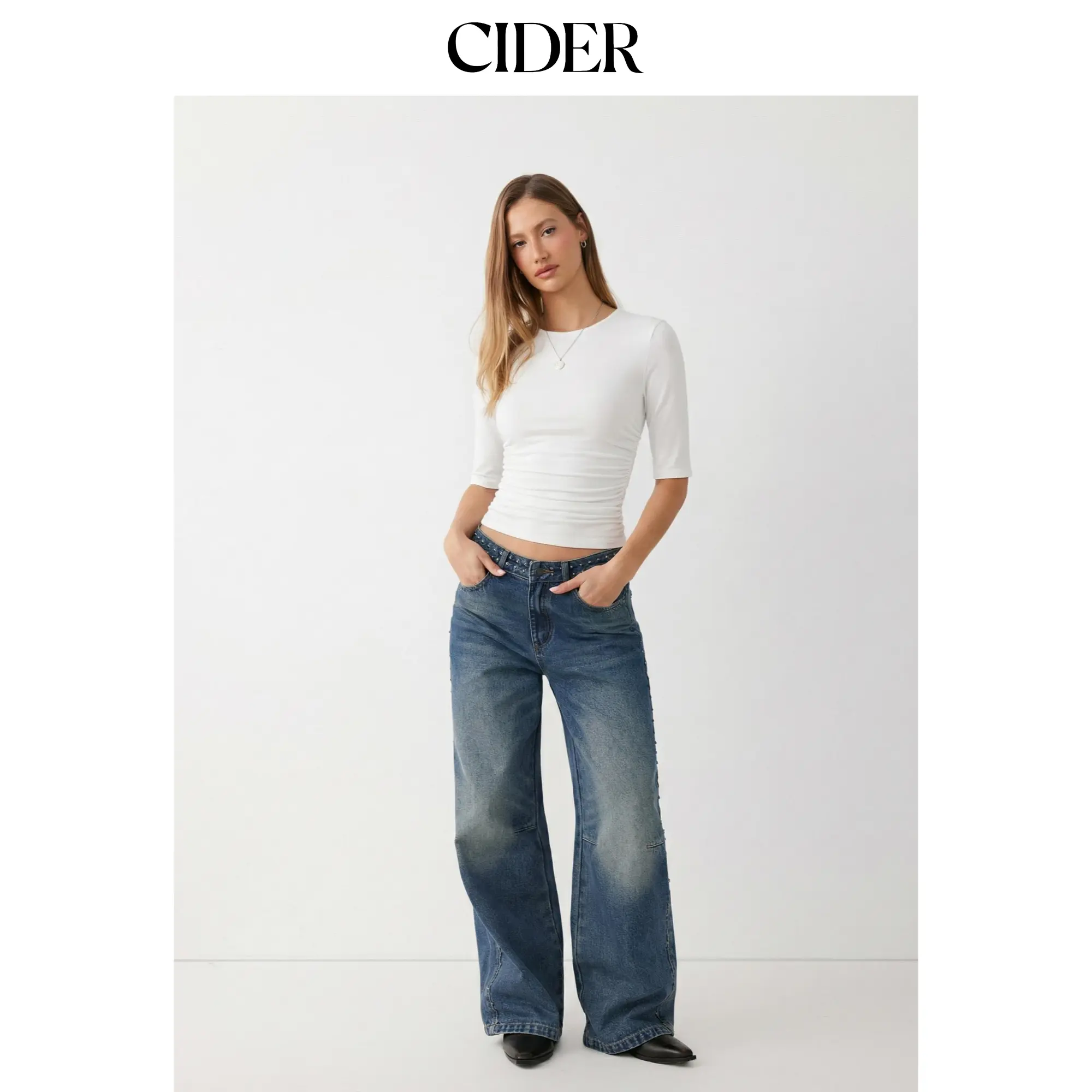 Cider Mid Sleeve Ruched Tee