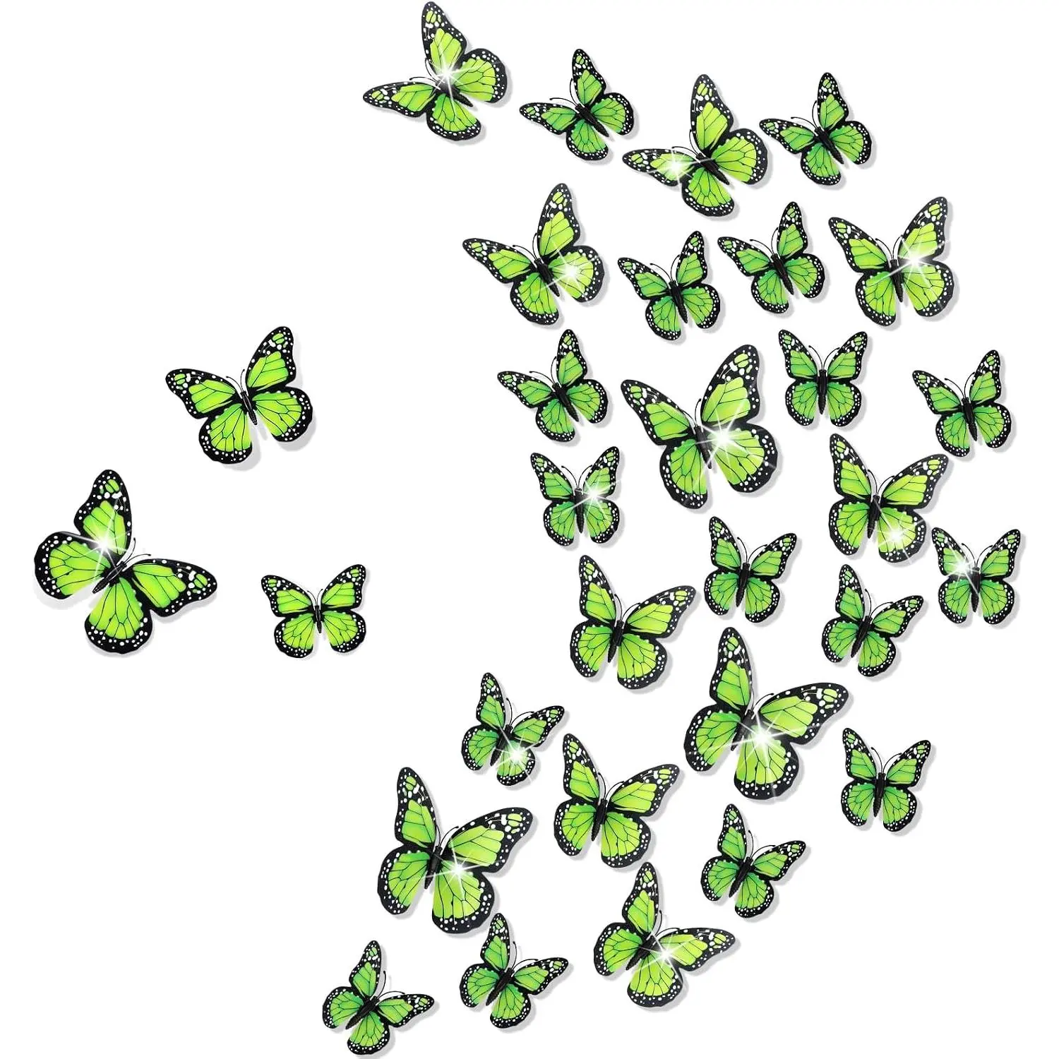 48 count Green Monarch Butterfly Decorations 3 Size  Butterflies Realistic Butterfly Craft Artificial Mariposas Wall Decor for Craft Wedding  Birthday Party (3.2inch,4inch,4.7inch)