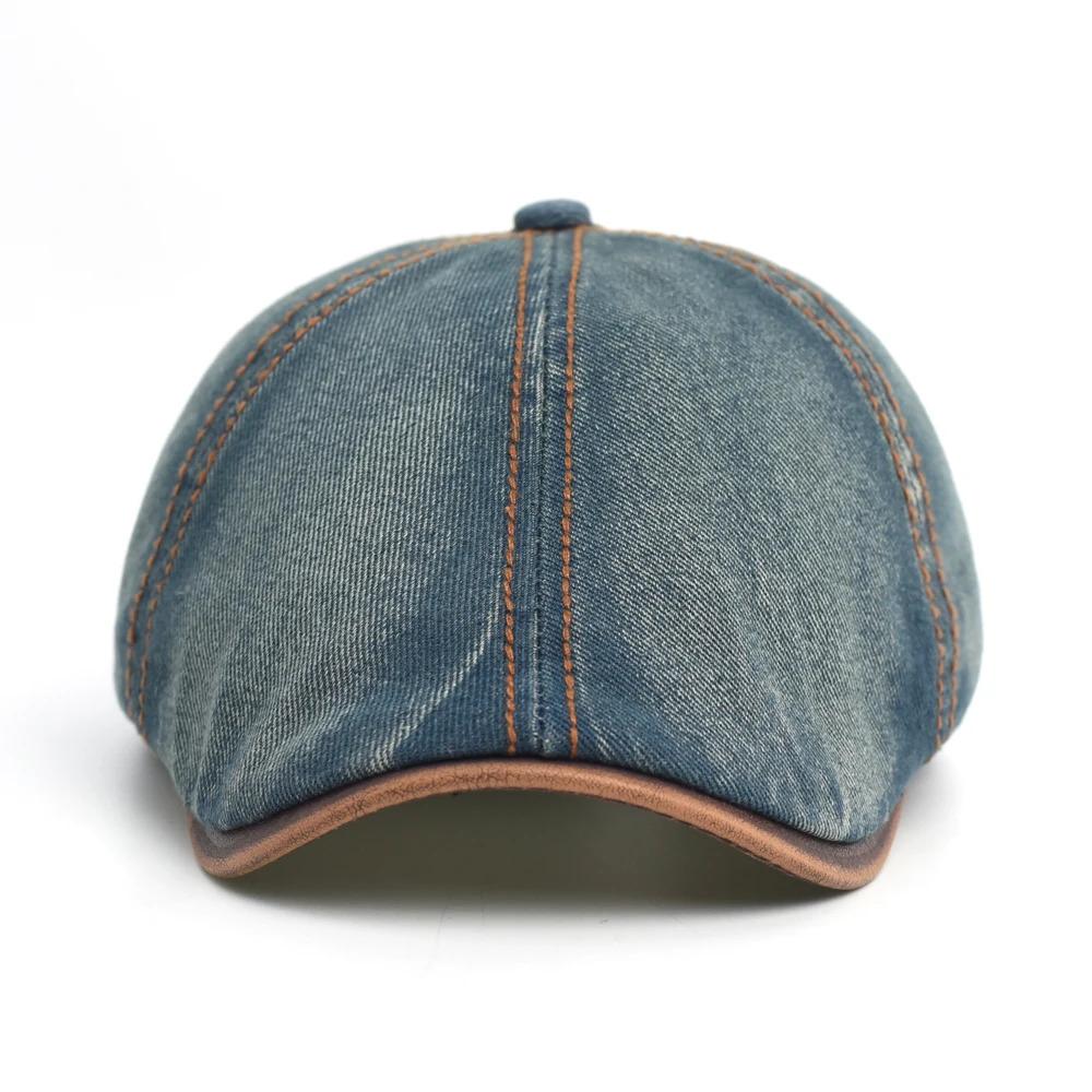 Denim Beret Hat Washed Vintage Peaked Cap Adjustable Cotton Newsboy Cap Casual Hats Flat Cap