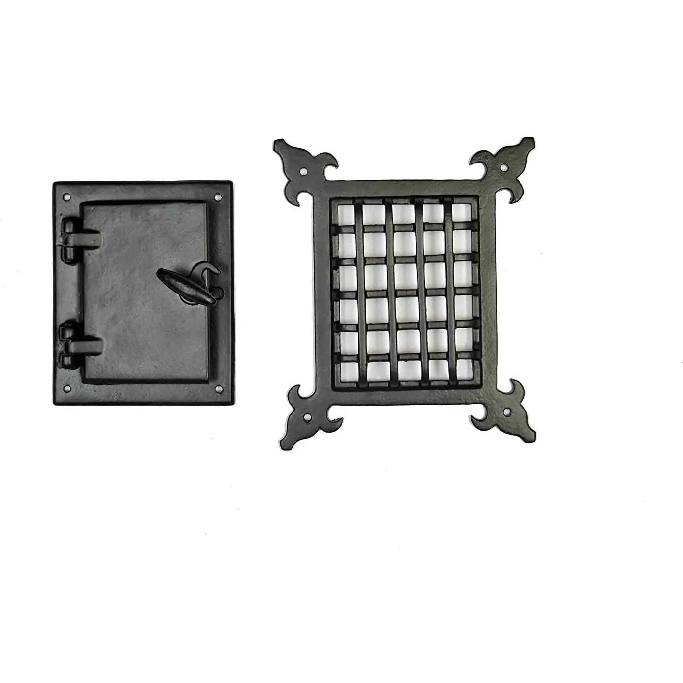 Perilla Home Cast Iron Classic Style Black Speakeasy Grill & Grille Set with Viewing Door, Safety Interior Privacy Accent Gate Door