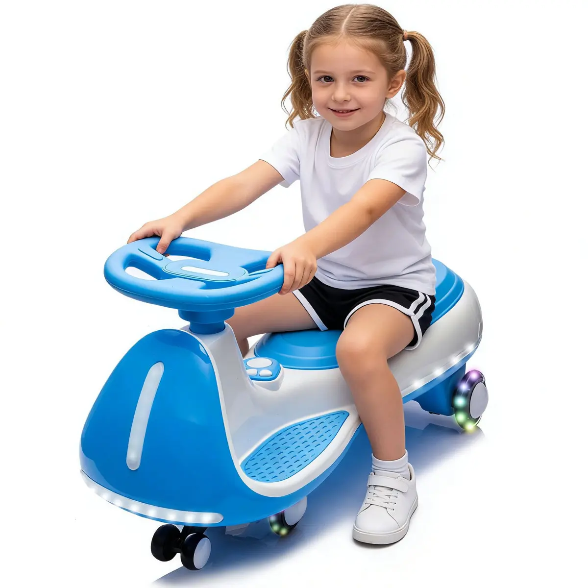 12V Kids ride on Electric Wiggle Car W/2-in-1 Smart Design,Controllable LED Lights,Flashing PU Wheels&Wide front auxiliary wheels,Triangular Stability Frame,5MPH Max Speed,Bluetooth Music,for kids 3-8