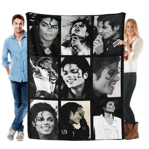 Michael Jackson Collage Portrait Flannel Blanket for Adult - Soft Comfy Plush Throw with Black and White Photo Print, Blankets for Bed, Bedroom Decor, Music Legend Fan Memorial Keepsake for Michael Jackson Fans