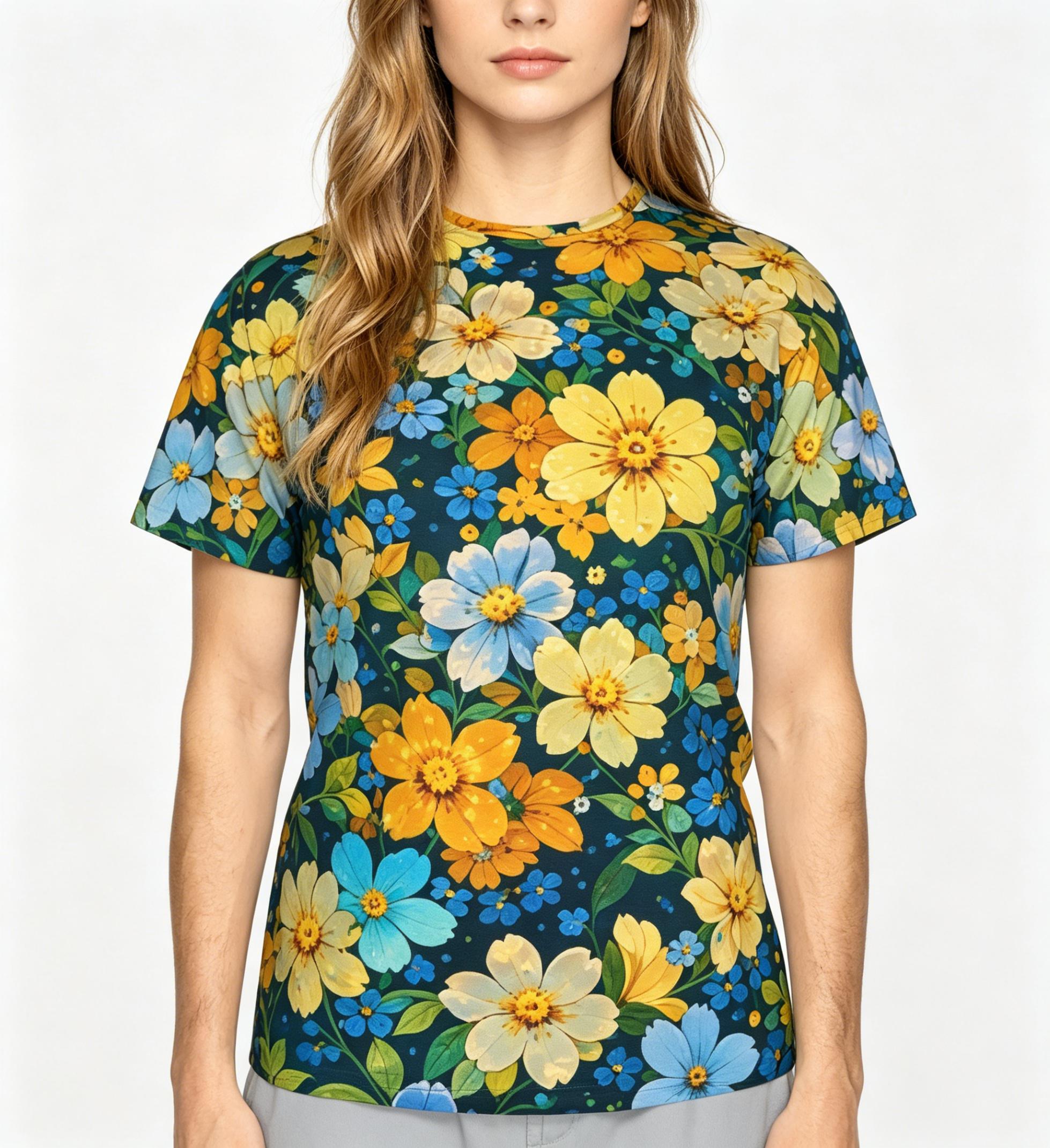 Summer Floral Oil Painting Style Flower Sea Summer Full-Print Short-Sleeve 3D Printed T-Shirt Unisex Outdoor Comfortable Top Party Clothes Couple Pattern Gift for Friends