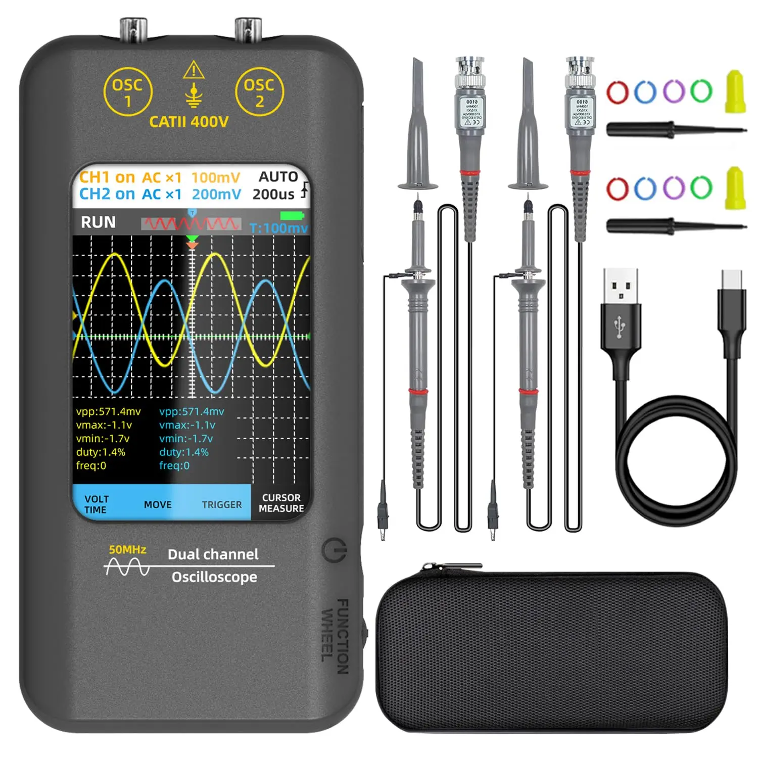 BSIDE Handheld Oscilloscope 3.98'' Touchscreen Digital oscilloscope   50MHz Bandwidth Portable Oscilloscope Signal Generator 250MSa/s Sampling Rate Tablet Automotive oscilloscope