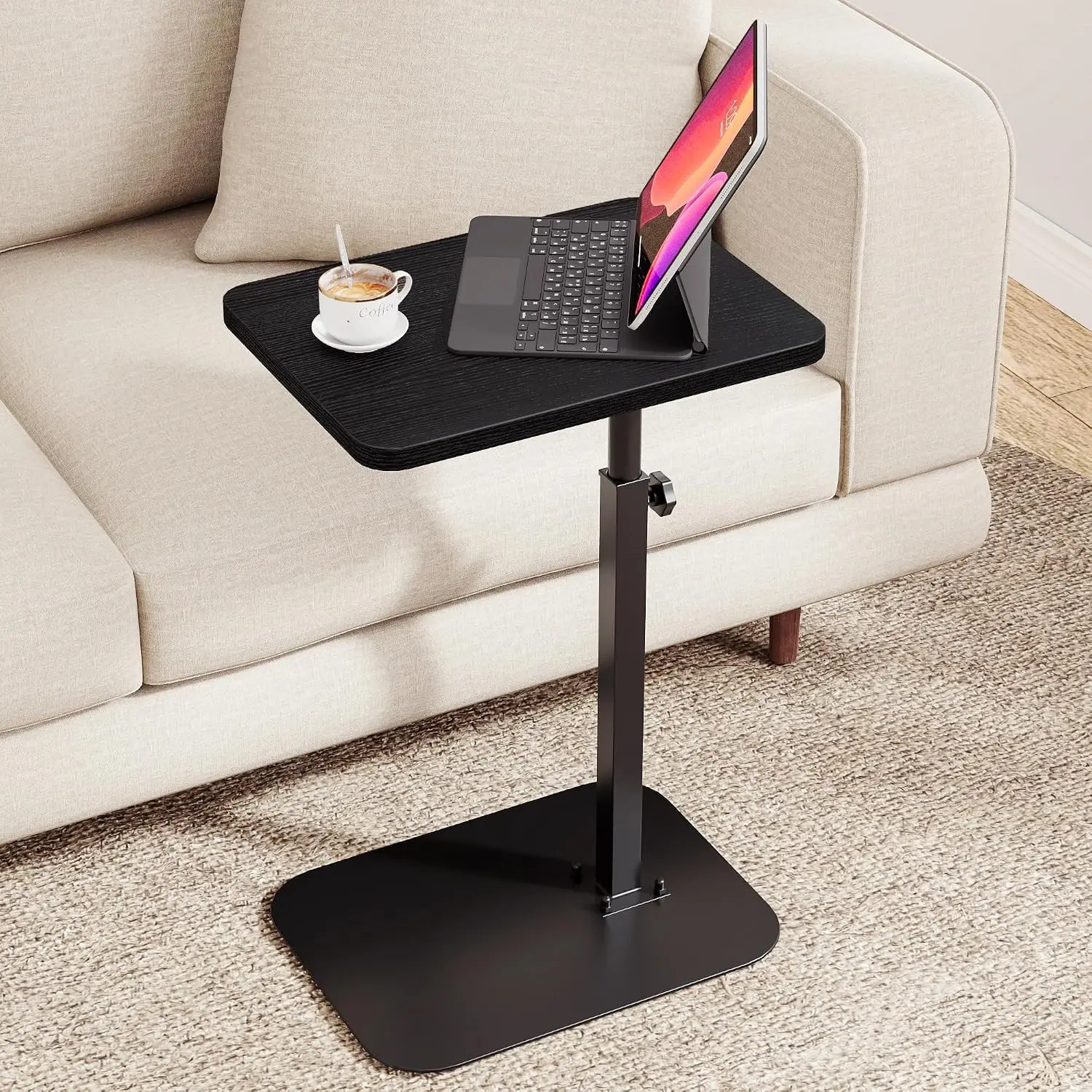 Adjustable Height TV Tray Table for Couch, 360° Swivel Side Table | C Shaped End Table, 18"-33" Height Range Laptop Stand for Recliner, Small Bedside Table