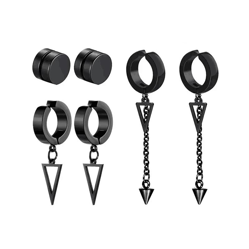 5 pairs of fashionable men's punk cross pendants stainless steel earless magnet earrings set