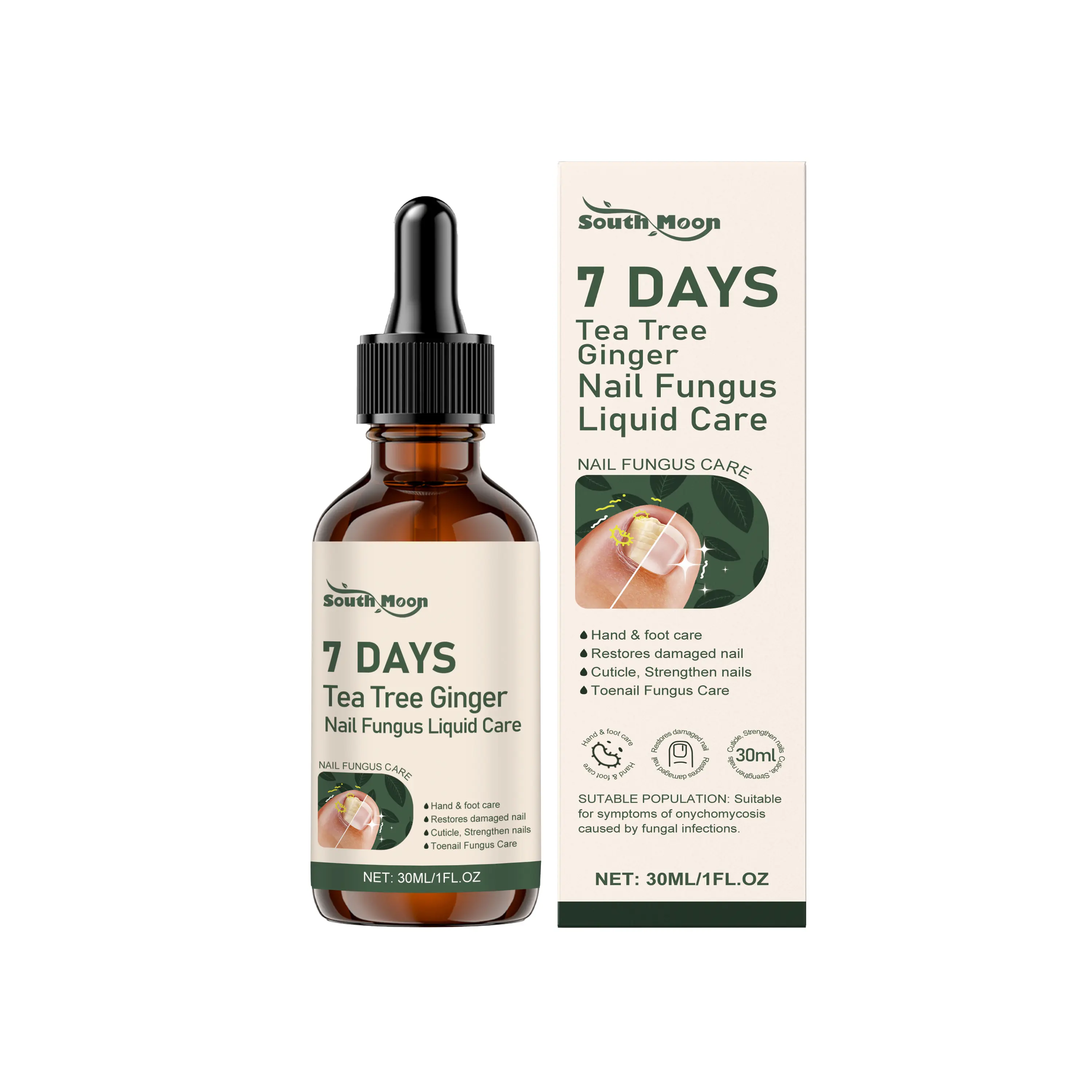 South Moon Tea Tree Ginger Cuticle Oil - 30ml Gentle Beauty Nail Treatment, Natural Moisturizing Tonic for Brittle Dull Nails, Smooth Daily Care with Dropper, Lightweight, Use Twice Daily
