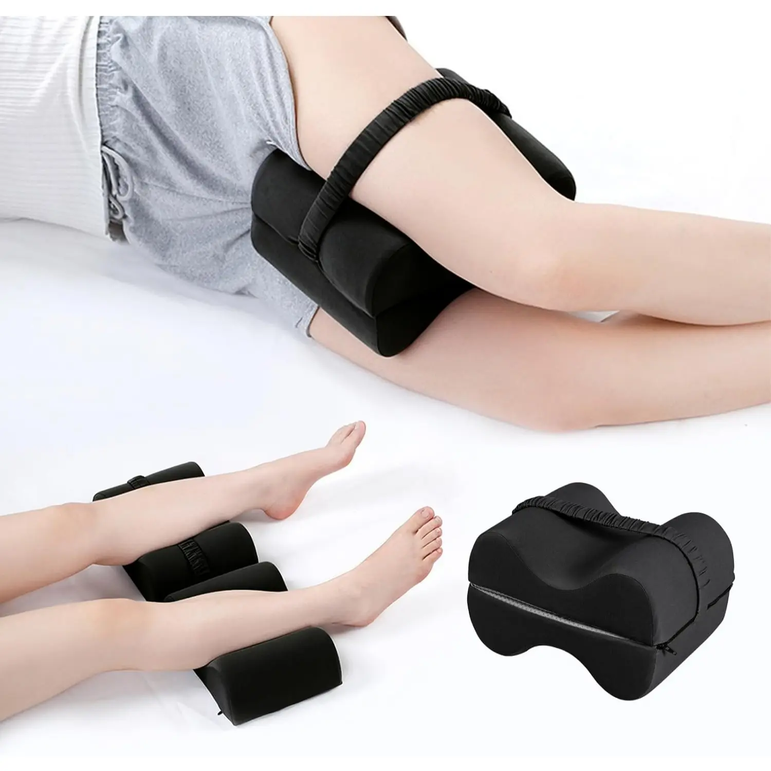 1pc Memory Foam Leg Pillow Foldable 2-in-1 Design Knee Support Pillow for Side Sleeper Leg Pad Cushion with Strap & Removable Cover for Relax Sciatica, Back, Hip, Knee, Joint, Pregnancy