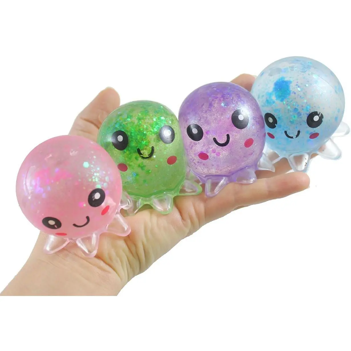 Set of 4 Octopus Sugar Ball - Syrup Molasses Thick Glue/Gel Stretch Ball - Ultra Squishy and Moldable Slow Rise Relaxing Sensory Fidget Stress Toy Cute Adorable (All 4 Colors)