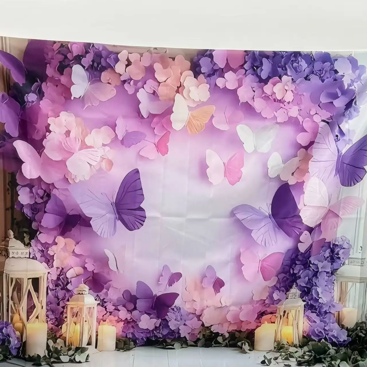Butterfly Pattern Photo Backdrop, 1 Count Romantic Wedding Decoration Banner, decor for weddings, Photo Background Cloth, Indoor & Outdoor Decoration Supplies, Ornaments, Wedding Party Backdrop