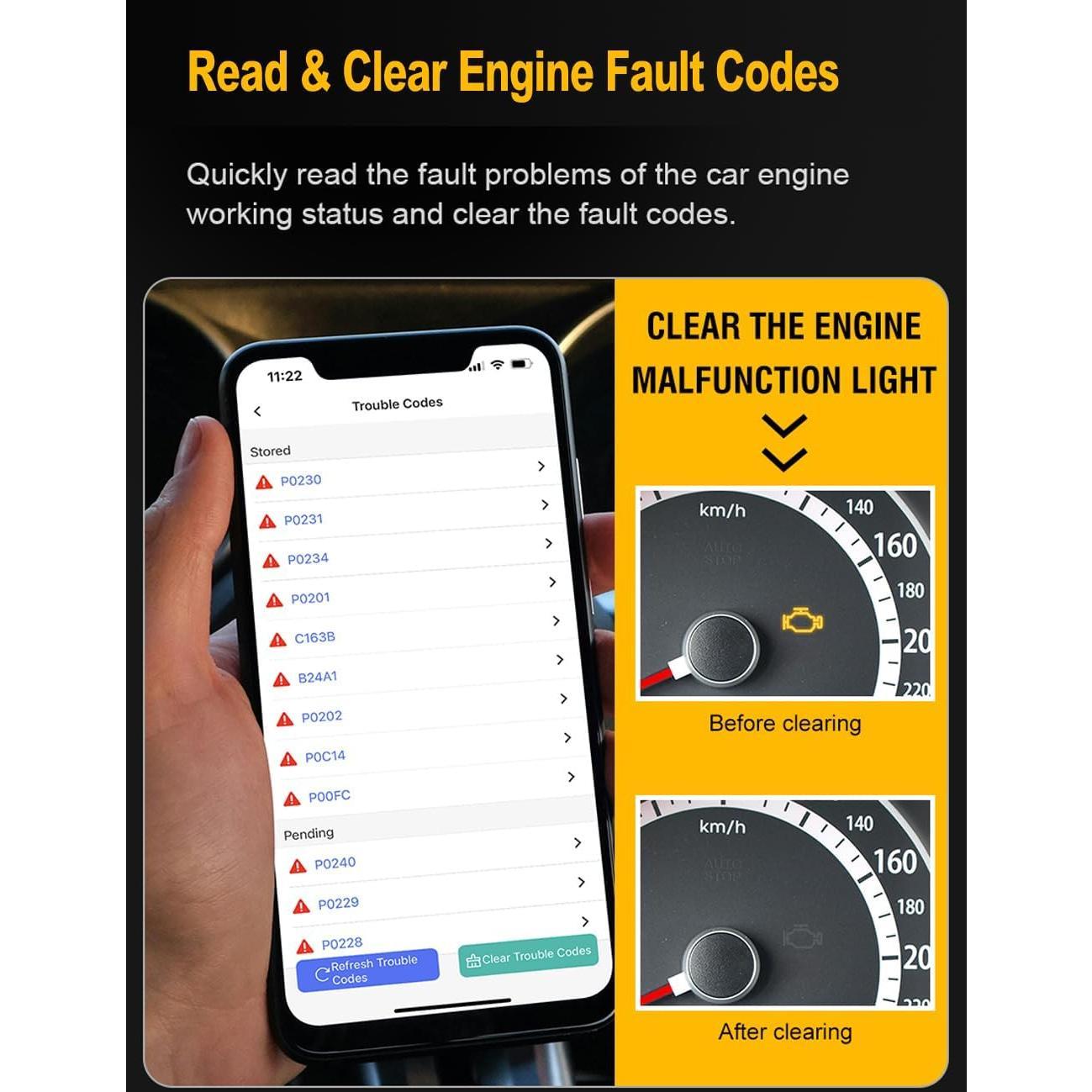 OBD2 Scanner  for  iOS Android OBDII Diagnostic Scan Tool Code Reader Clear Error Code  Performance Test  APP