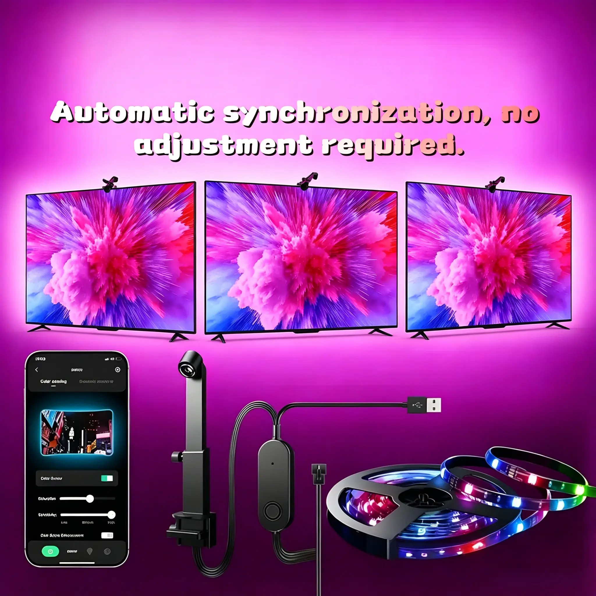 RGB Colorful TV Background Light Strip, Bluetooth-compatible APP Remote, LED Mood Lamp, Syncs with 2.4/3.8 Screen, Universal for 45-65 Inch Tvs, LED Strip Lights