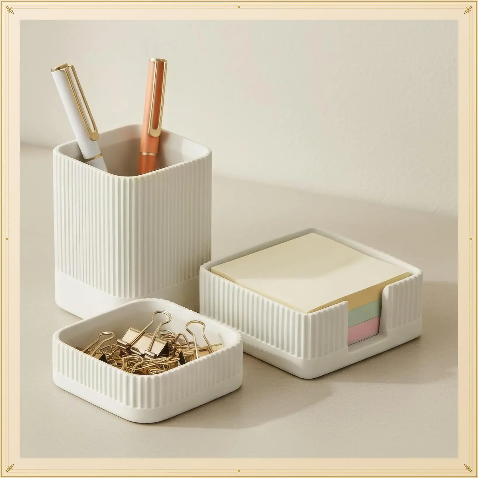 Sturdy Concrete Desk Organizer Set of 3 - Pen Holder, Paperclip Storage & Sticky Note Holder - Aesthetic Office Accessories for Men Women, Modern Desk DecorGift