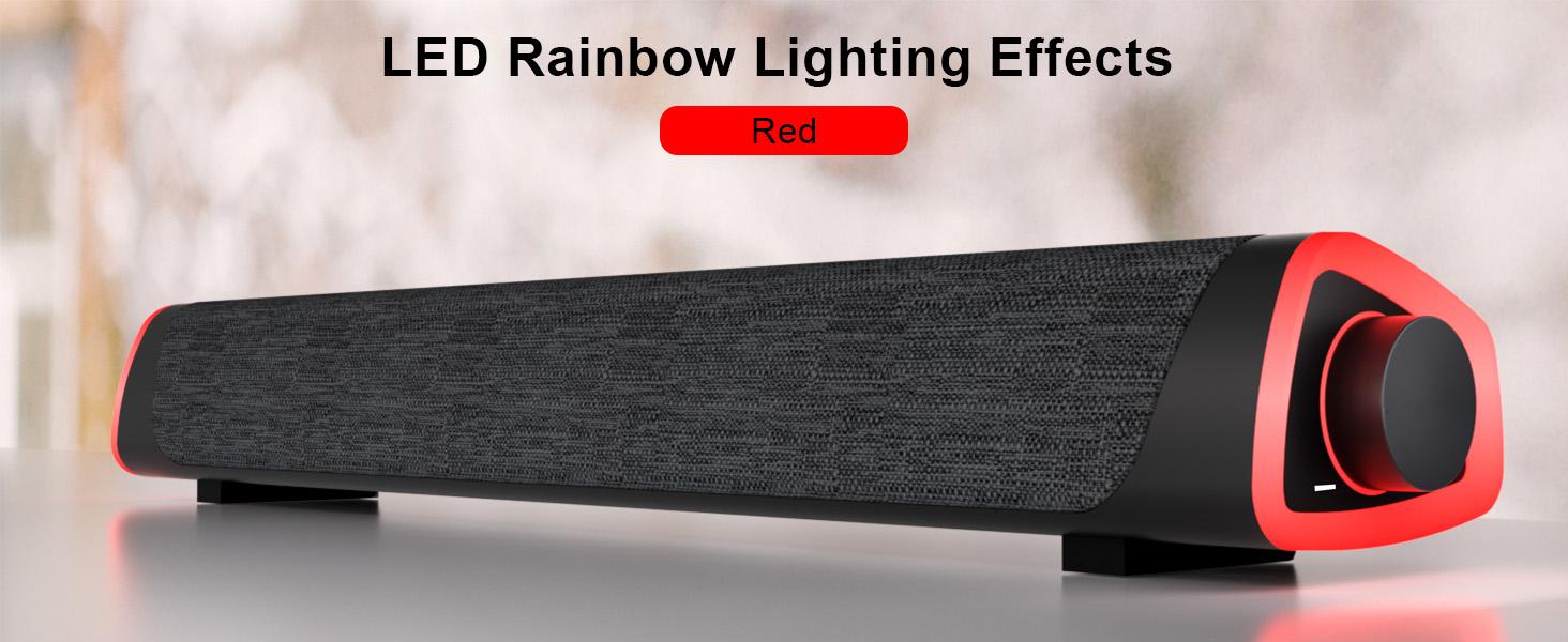 R30 Plus Bluetooth Computer Speakers for PC Desktop, All-in-one Control Button with 6 Modes LED Lights, Wired USB Powered Sound Bar, Surround Sound Portable SoundBar for Monitor Laptop Phone