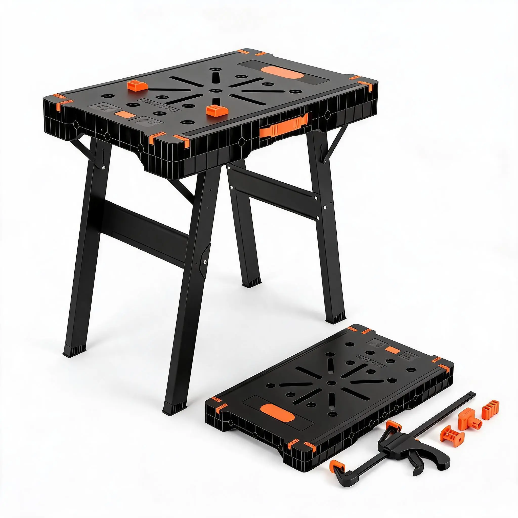 Folding Workbench & Sawhorse, 2-in-1 Portable Work Table with 300lbs Capacity, Heavy-Duty 1000lbs Support Stand, Large 35" Work Surface for Shop Garage