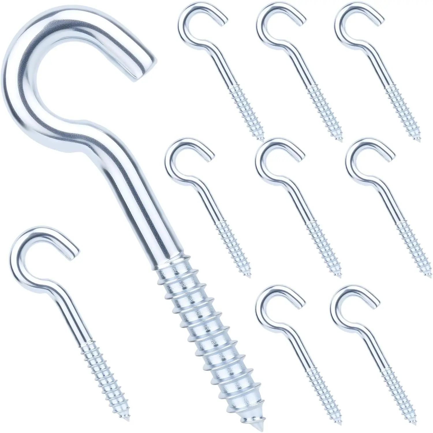 5/16 x 4 Inch Screw Hooks, Heavy Duty Ceiling Hooks, Zinc Plated, 10 Pack