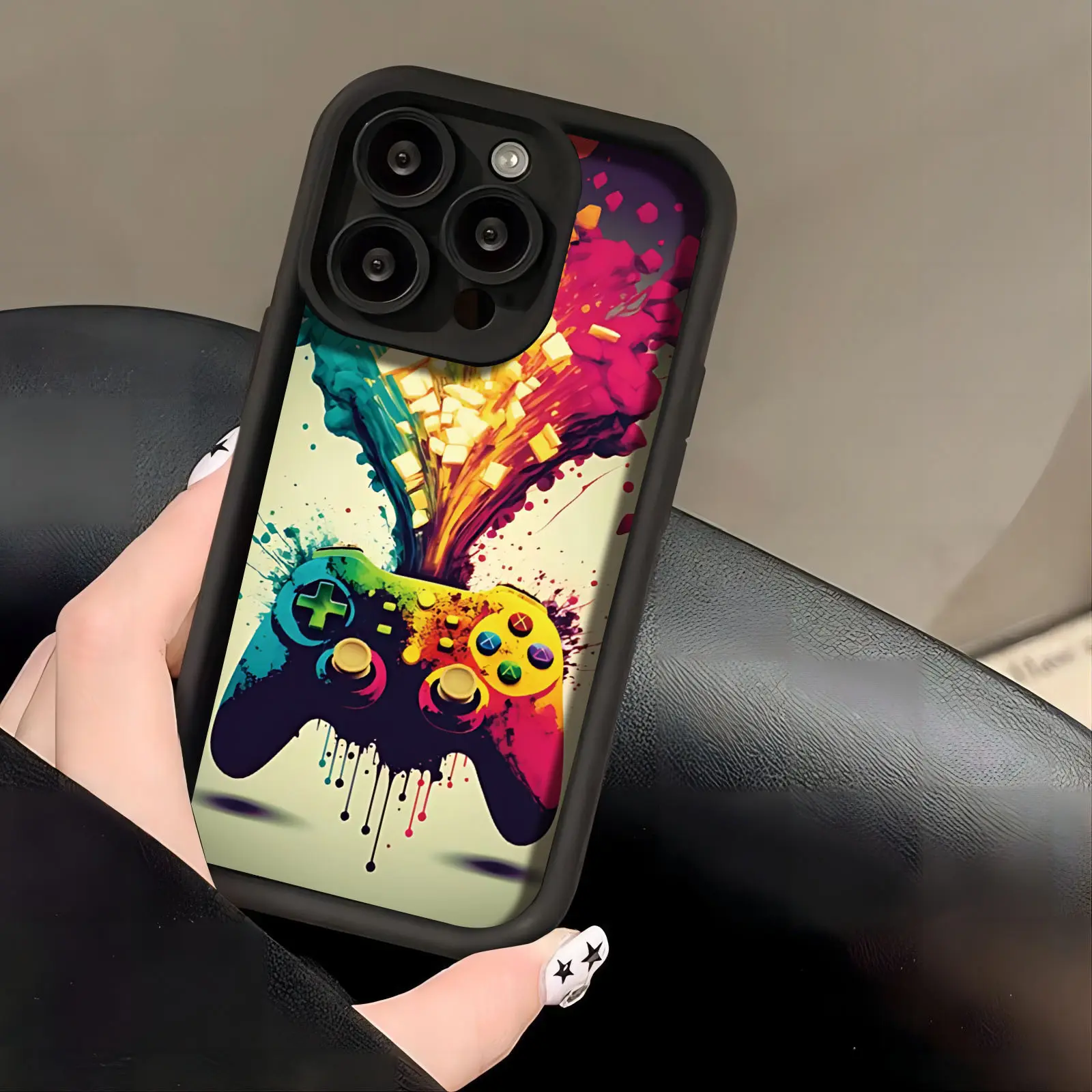 Phone Case - Gao Zhu. Colorful Game Controller Pattern Phone Case, Suitable for iPhone 17 E Air 16 15 14 Pro Max Plus 13 12 Mini 11 X XS XR- Creative Fashion Easy Design Personalized Full-Coverage Anti-Fall Protective Case