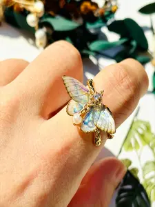Vintage Adjustable Insect Ring, Geometric Design Ring, Imitation Pearl Crystal Jewelry, Elegant Women's Accessory Gift, Geometric Style, All Seasons