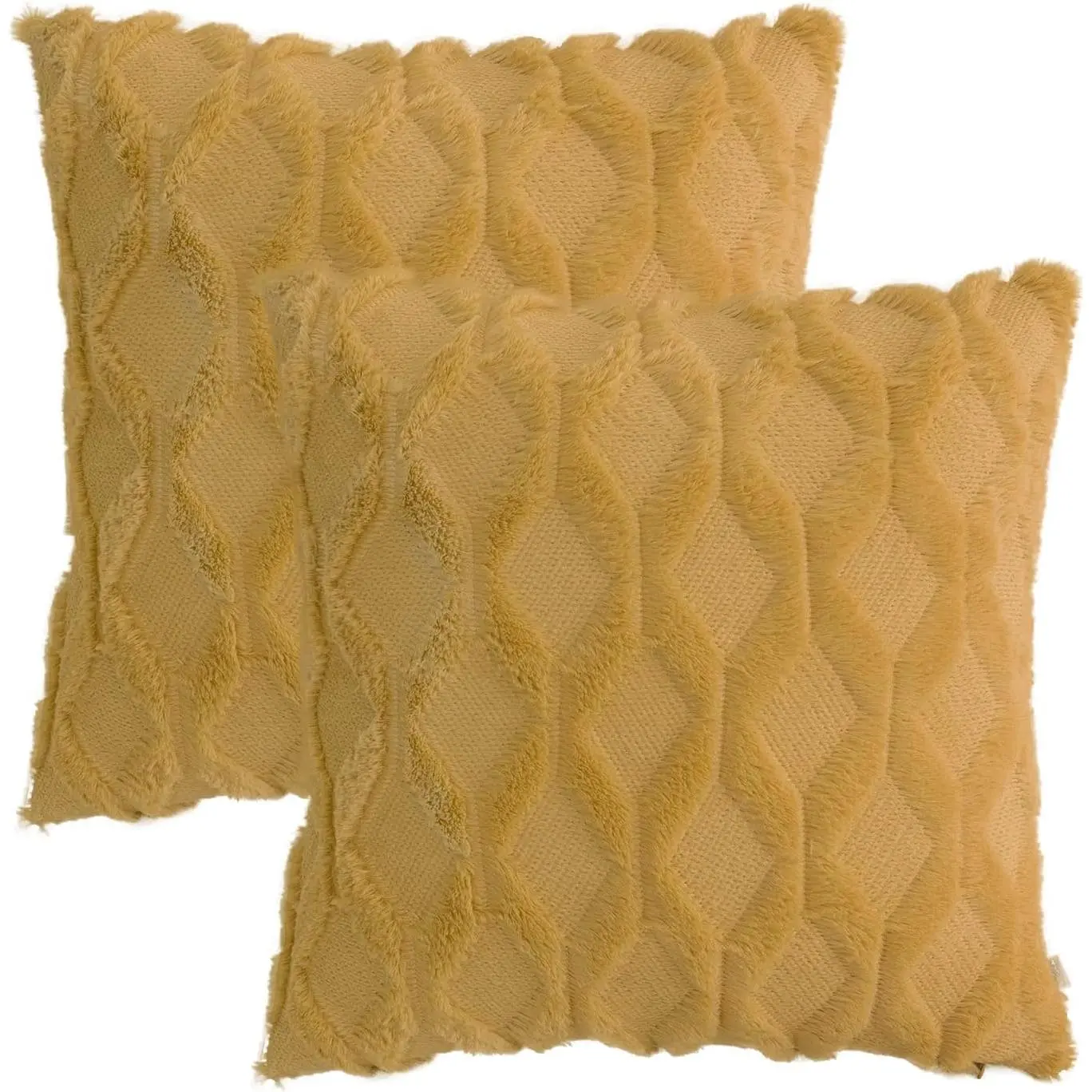 Yellow Throw Pillow Covers 18x18 Set  2, Faux   Boho Cases | -sided faux   decorative pillow covers with  zipper, washable for couch, bedroom & living room decor