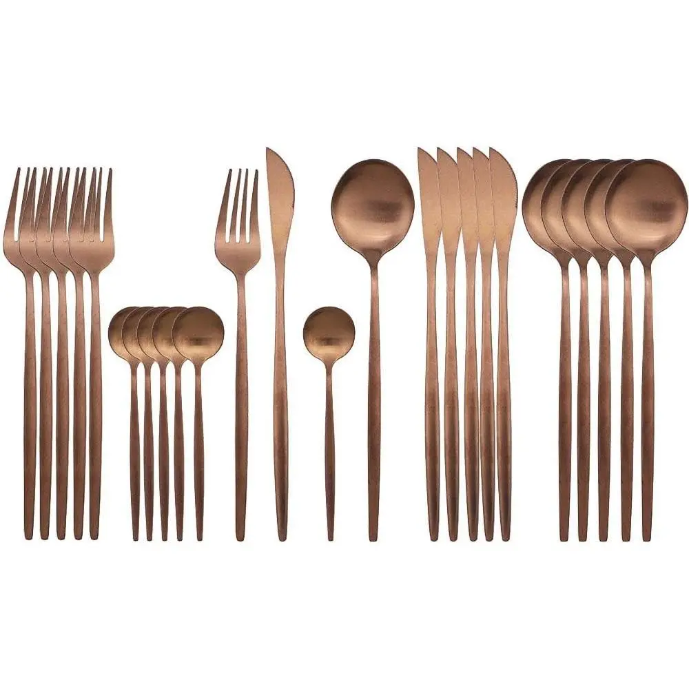 24 Pieces Rose Gold Silverware Set, Matte Stainless Steel Copper Flatware Cutlery Sets, Include Knife Fork Spoon Teaspoon, Service for 6