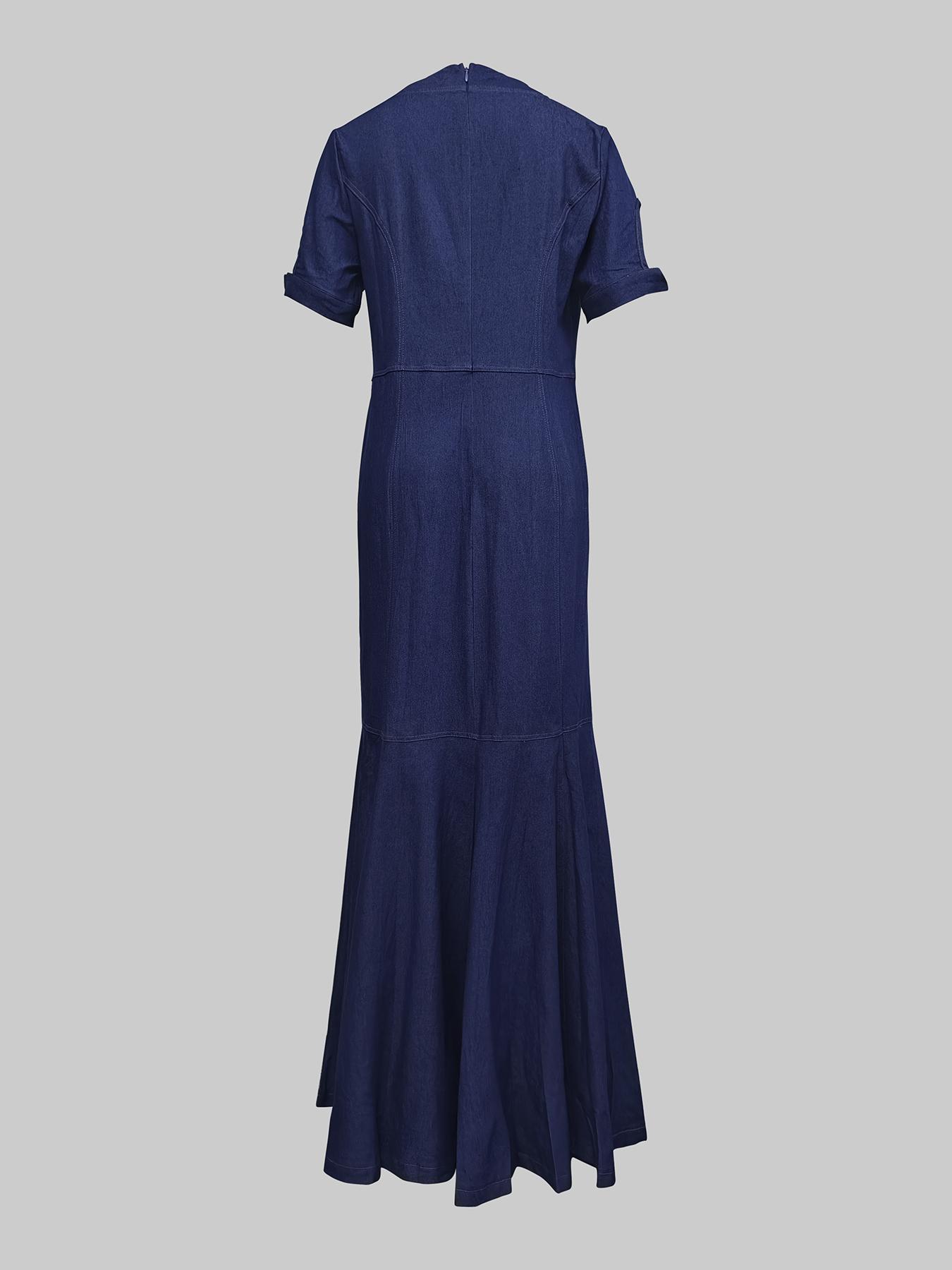 Women's Plain Short Sleeve Denim Dress, Lady Elegant Casual Basic Fashion Long Dress for Daily Outdoor Wear, Women's Dress for Summer, Womenswear