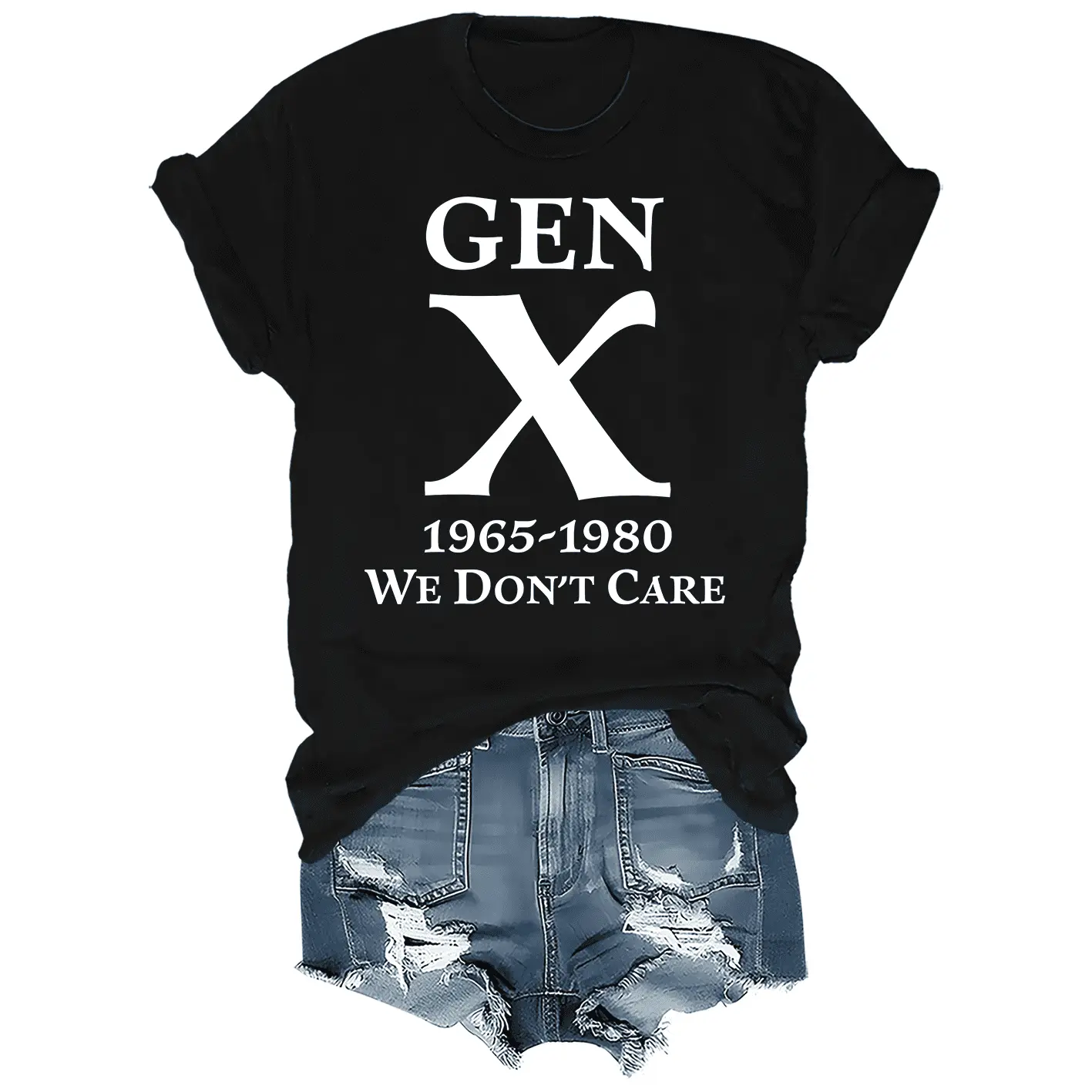 Gen X 1965 1980 We Dont Care Graphic T Shirt 100 Percent Cotton Short Sleeve Crew Neck Top Funny Generation X Vintage Sarcastic Humor Casual Streetwear Outfit Gift for Men Women Unisex