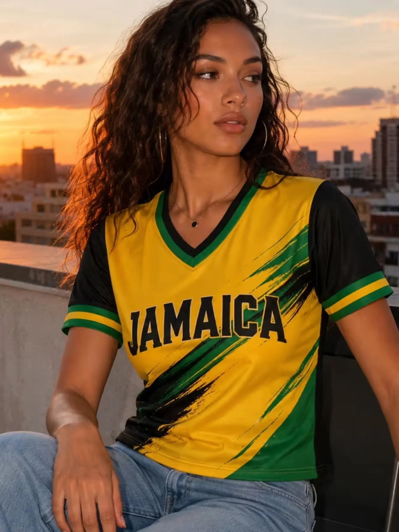 Women's Jamaica Letter Print T-Shirt, Short Sleeve Top, Casual Loose-Fit Streetwear, Casual Tee Tops, All Seasons