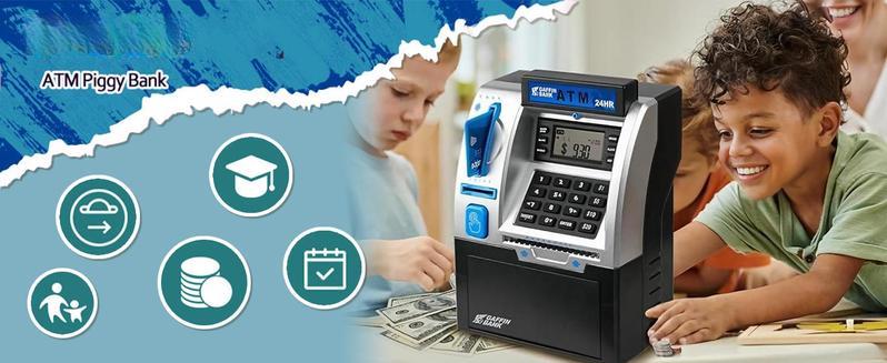 这款小猪存钱罐玩具，趣味十足，互动性强，是教孩子学习储蓄的好方法。它配备逼真的ATM键盘、密码保护功能，还能存放硬币和纸币，是生日、节日等场合的完美礼物。