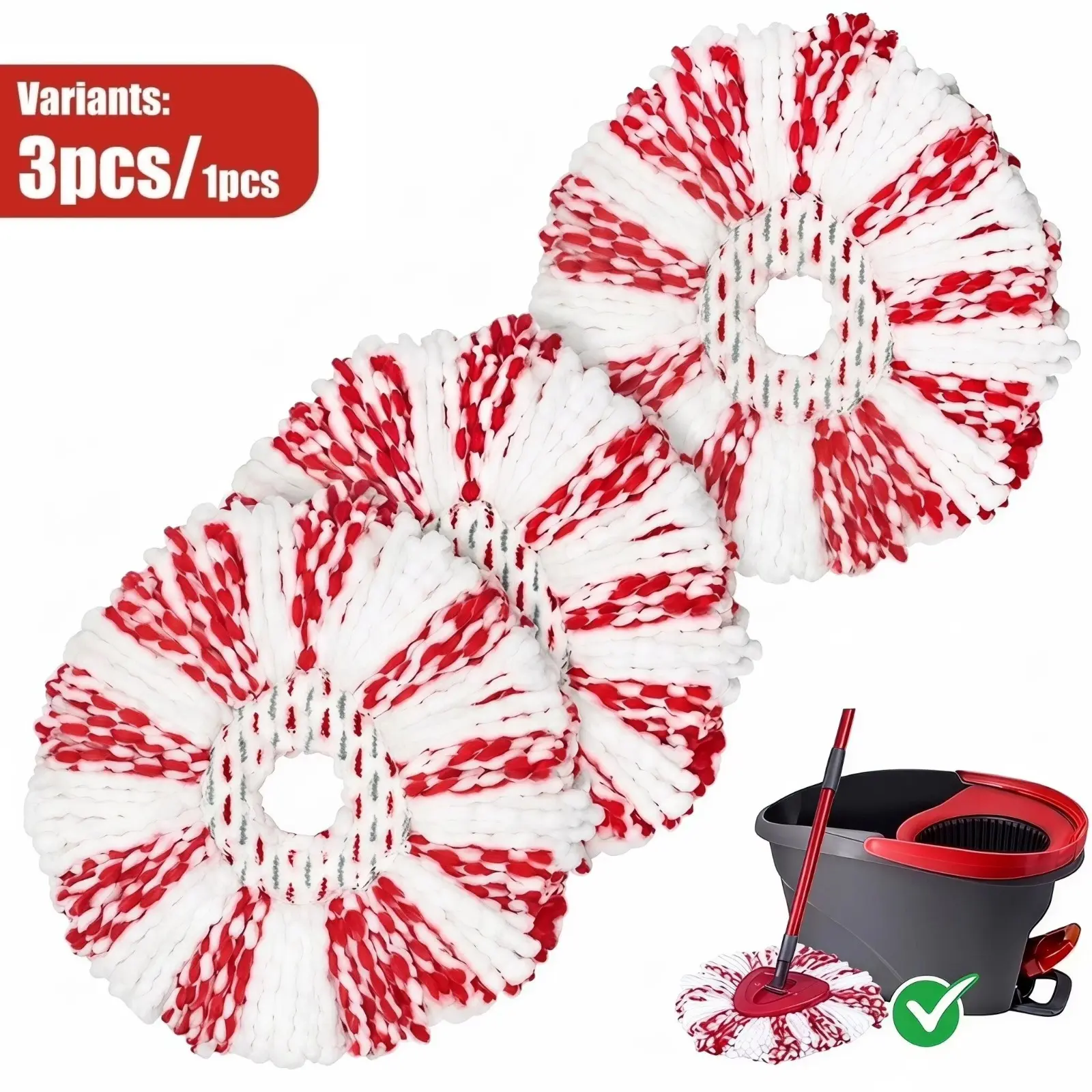 Mop Head Replacement - 40% More Cleaning Power, 3 Pack Spin Mop Replacement Head for Easy Wring 1-Tank System, Easy Cleaning, Microfiber and Machine Washable, Replacement Mop Heads