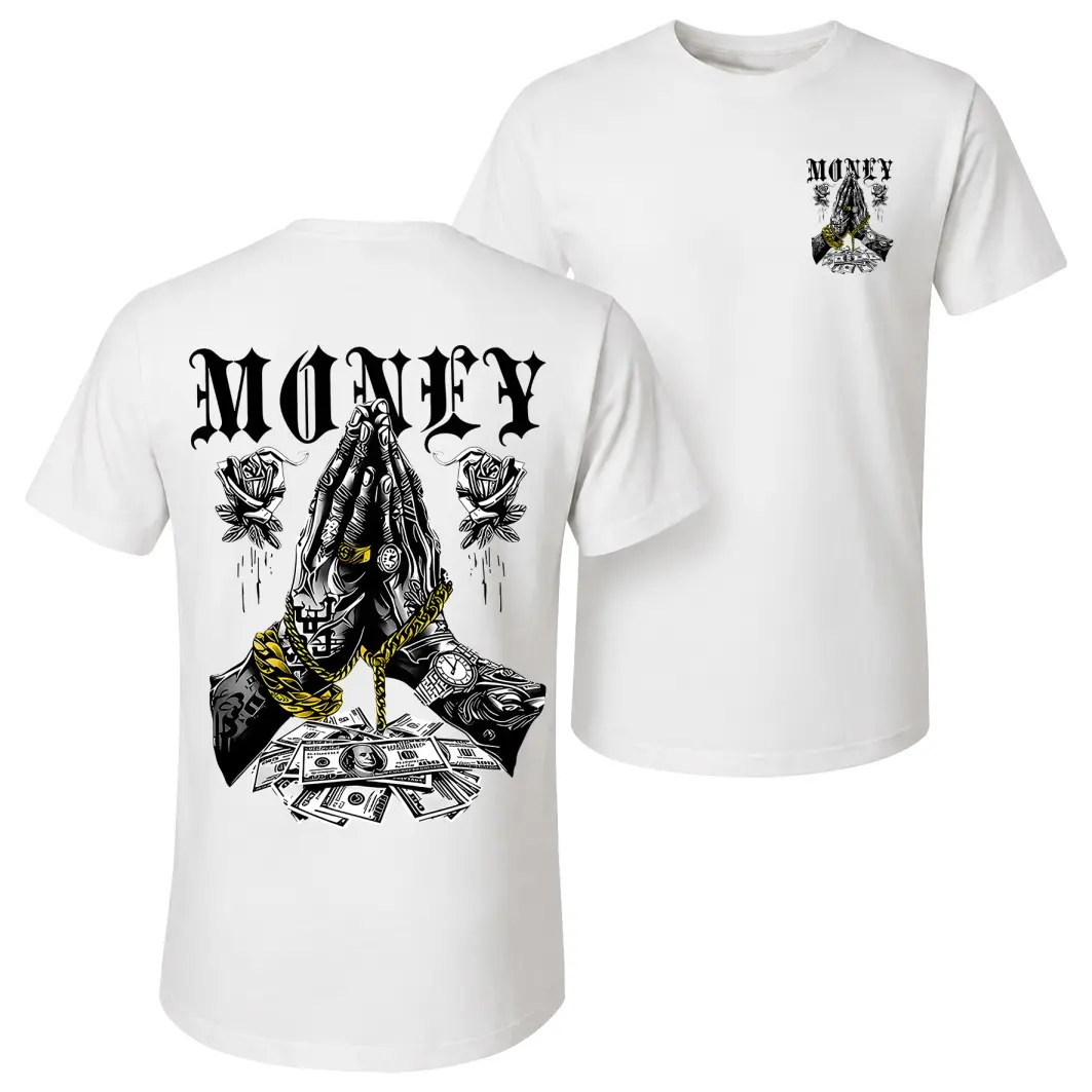 Men's Streetwear Graphic T-Shirt with Dollar Bill Print, 100% Cotton Casual Relaxed Fit, Soft Breathable Top for Summer, Casual Wear, Menswear