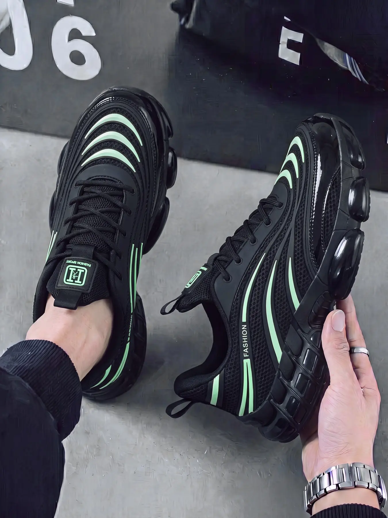 Fluorescent Airbag Dad Shoes, Breathable Mesh, Transparent Airbags, Lightweight Anti-Slip, Unisex Sport Sneakers