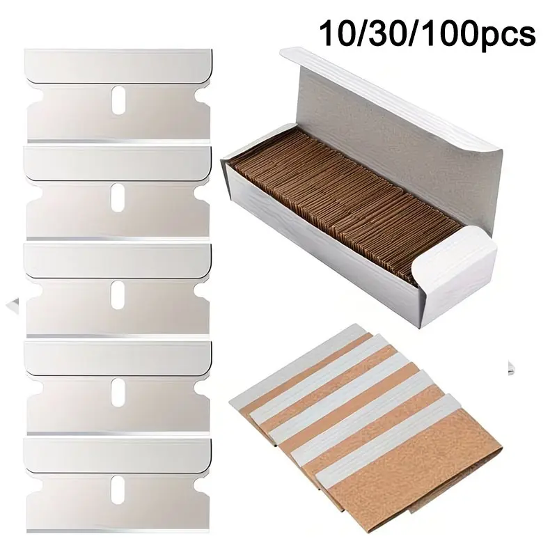 10/30/100 Piece Razor Blade Scraper, Metal Glass Adhesive Cleaner, Carbon Steel Replacement Blades, Car Film Removal Tool, Car Film Stripping